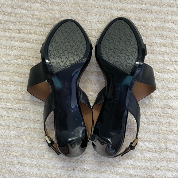 NWT Calvin Klein Lancy Nappa black heeled dress sandals - Picture 13 of 14